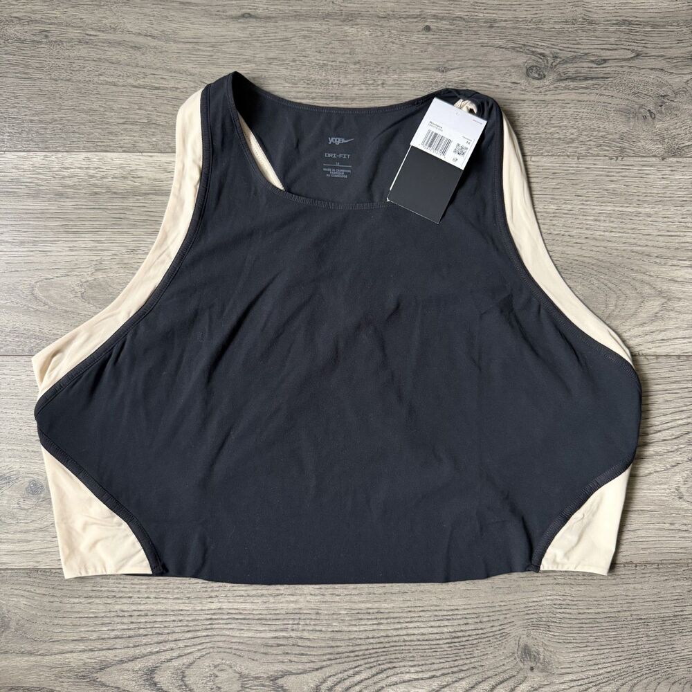 Nike Yoga Women's Dri-FIT Colorblock Crop Tank Top Black Beige NWT - Size 1X